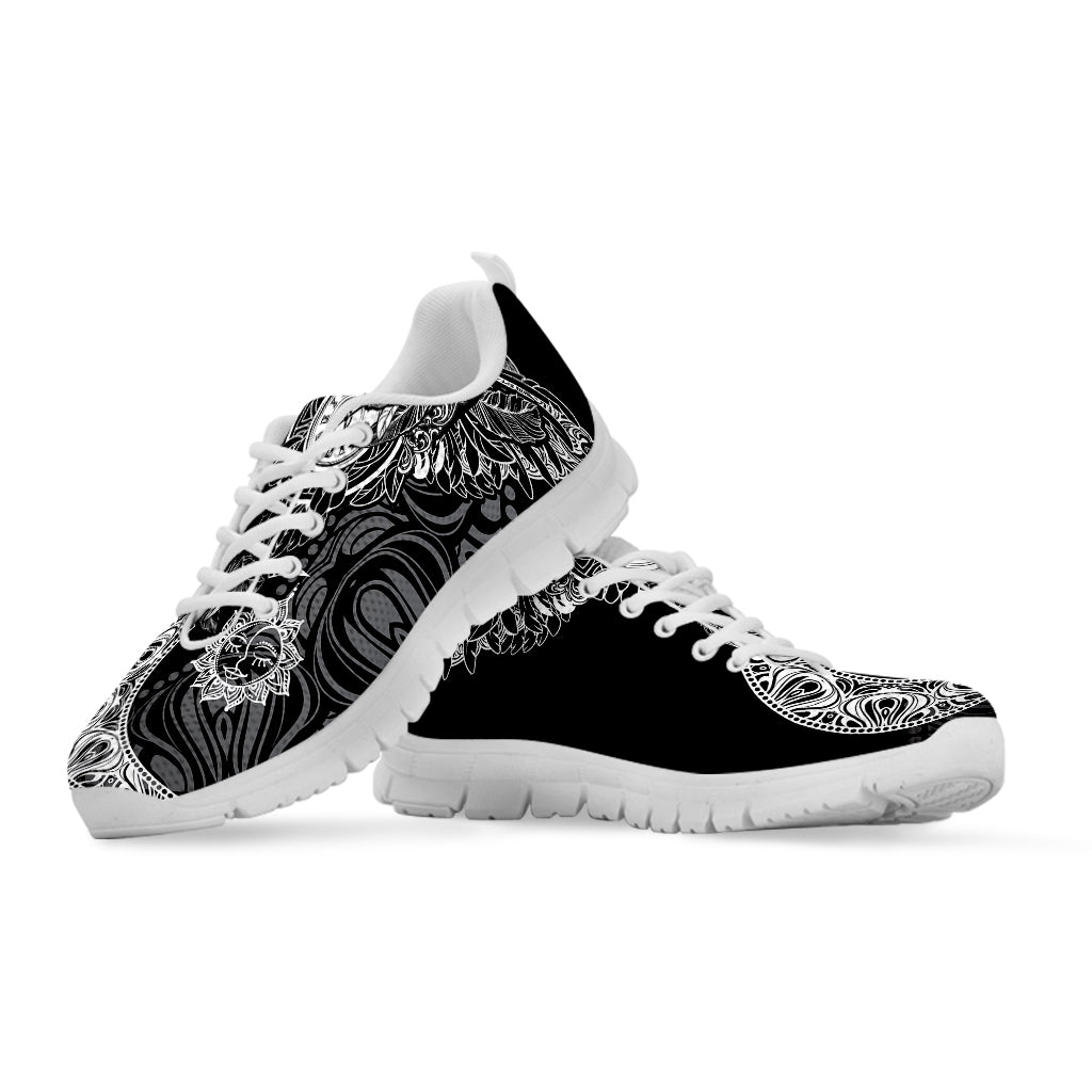 Spiritual Owl With Sun And Moon Print White Sneakers