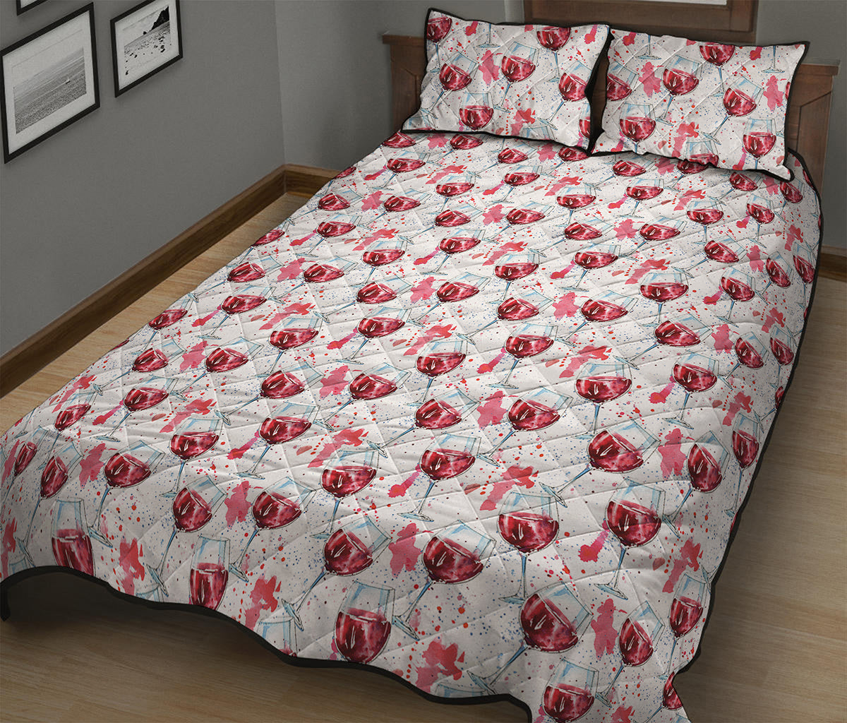 Splash Wine Pattern Print Quilt Bed Set