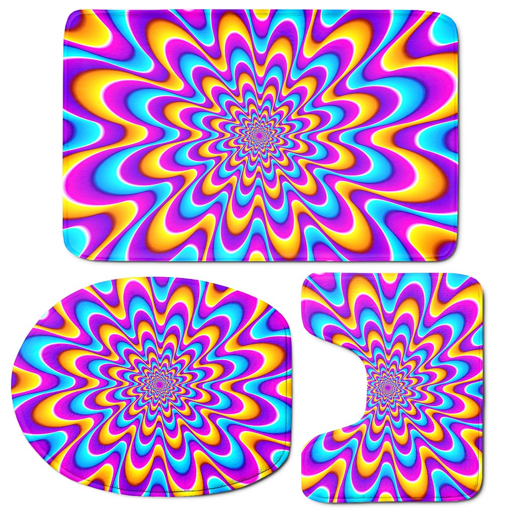 Splashing Colors Moving Optical Illusion 3 Piece Bath Mat Set