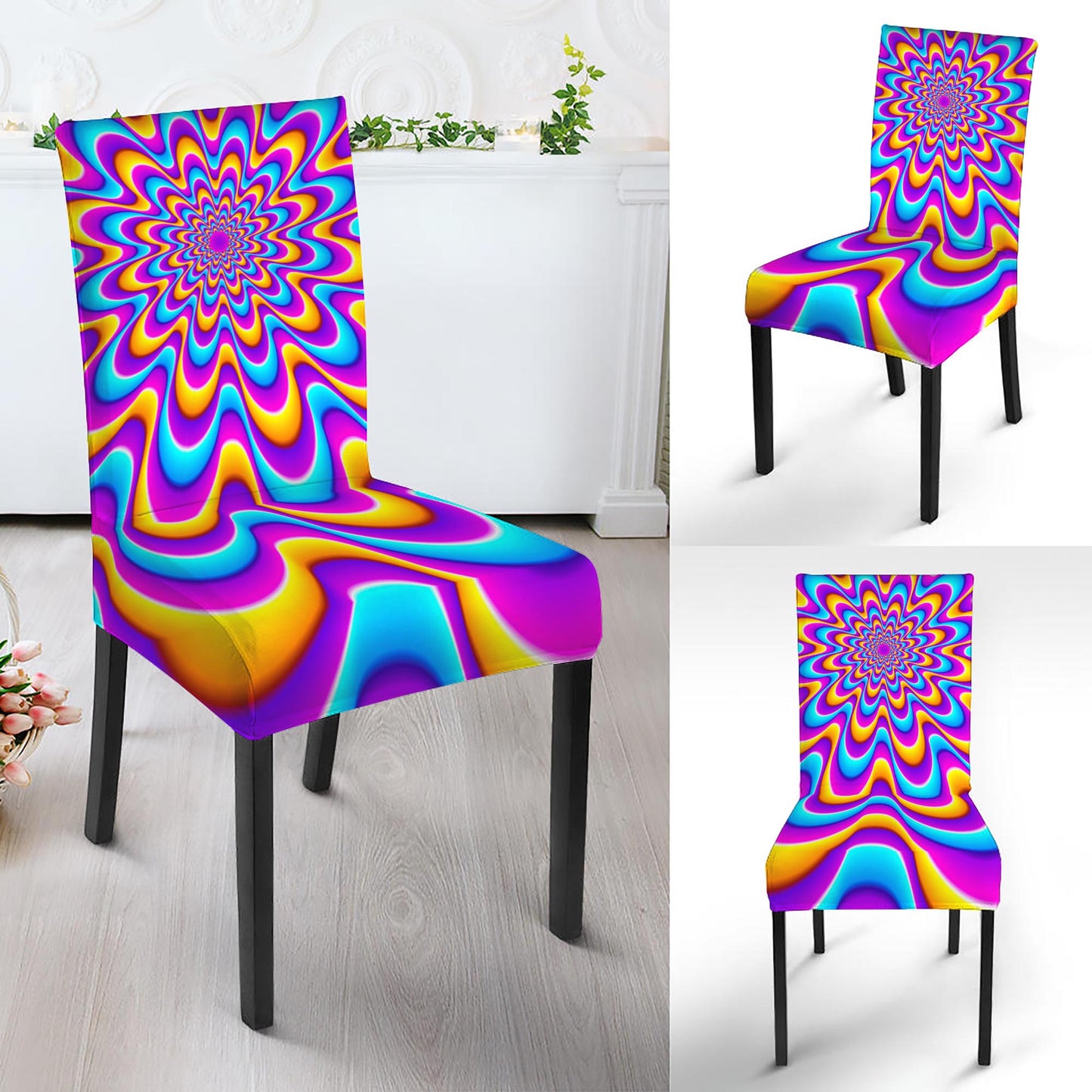 Splashing Colors Moving Optical Illusion Dining Chair Slipcover