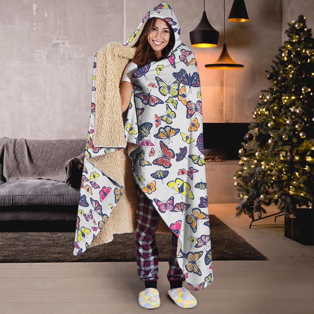 Spring Butterfly Pattern Print Hooded Blanket