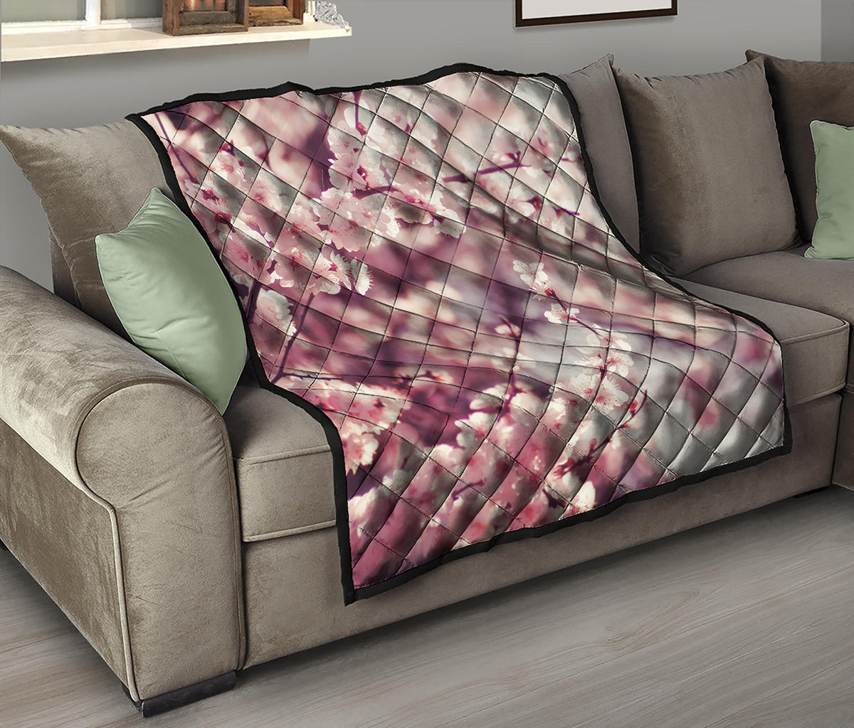 Spring Cherry Blossom Print Quilt