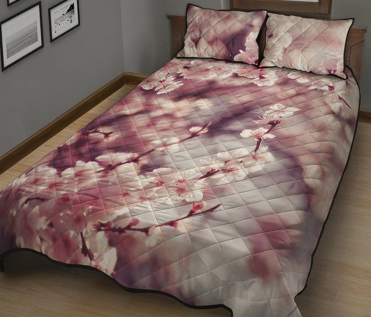 Spring Cherry Blossom Print Quilt Bed Set