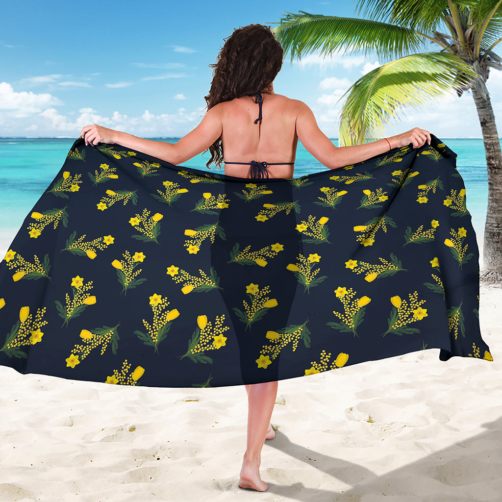 Spring Daffodil Flower Pattern Print Beach Sarong Wrap