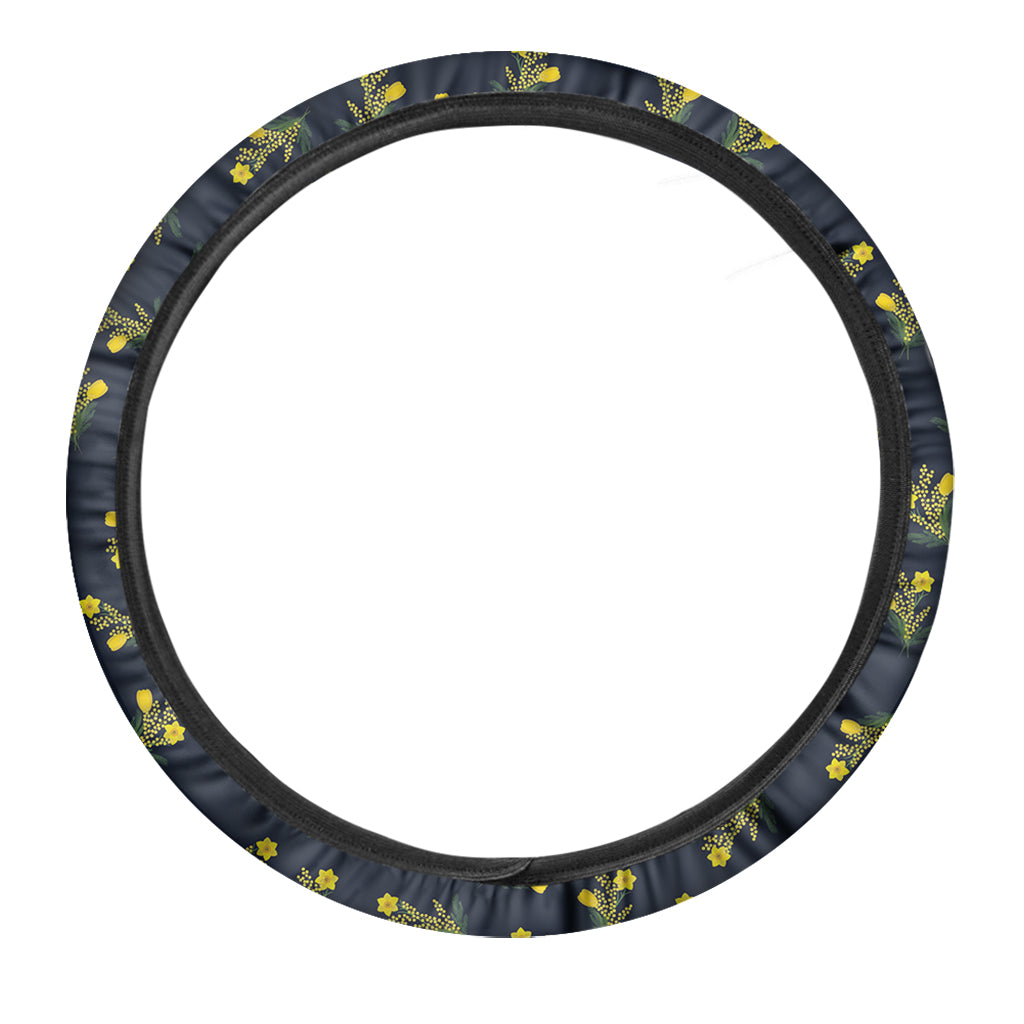 Spring Daffodil Flower Pattern Print Car Steering Wheel Cover