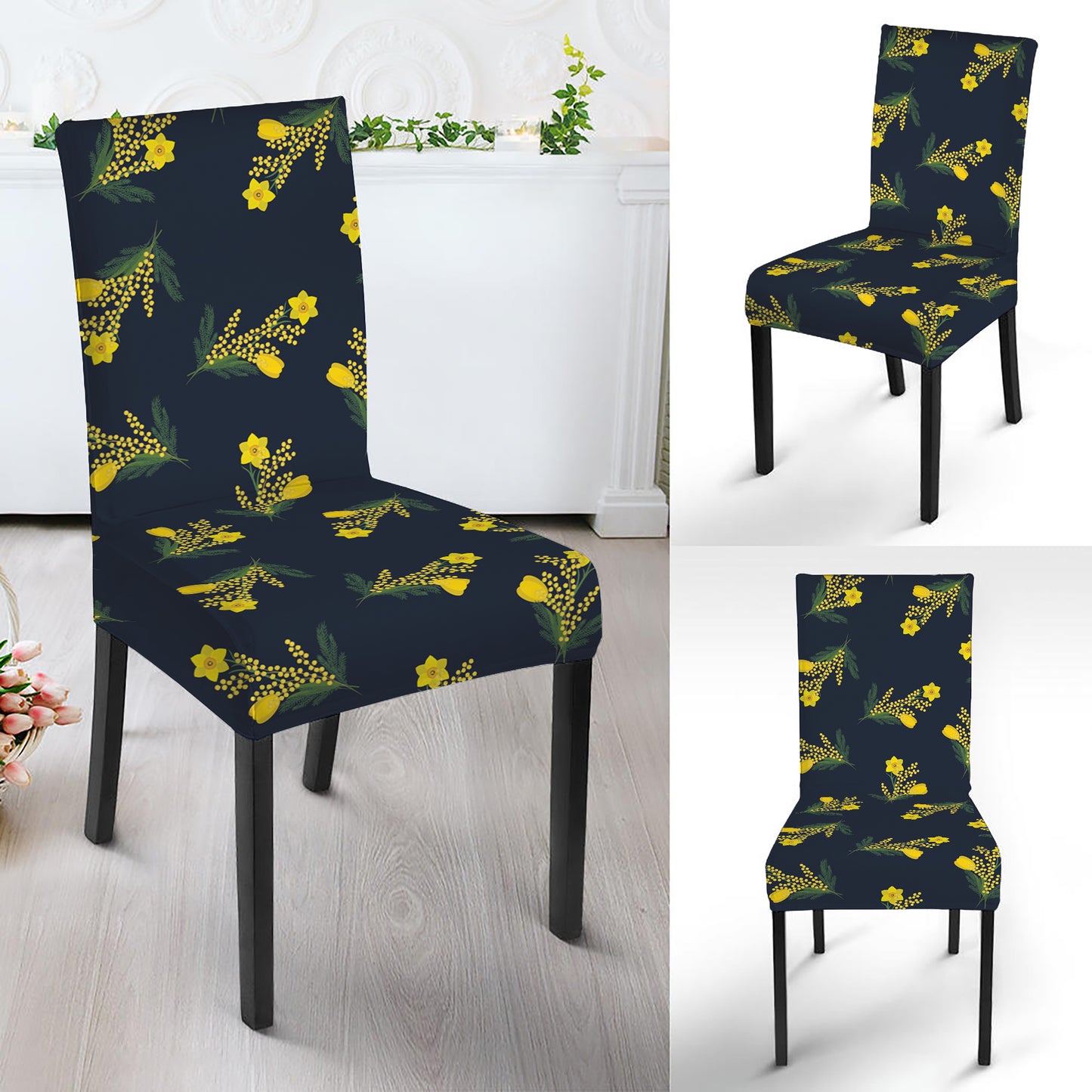 Spring Daffodil Flower Pattern Print Dining Chair Slipcover