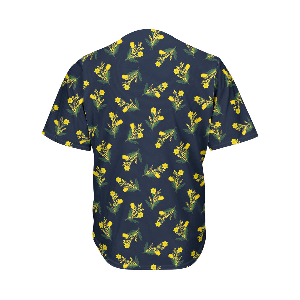 Spring Daffodil Flower Pattern Print Men's Baseball Jersey