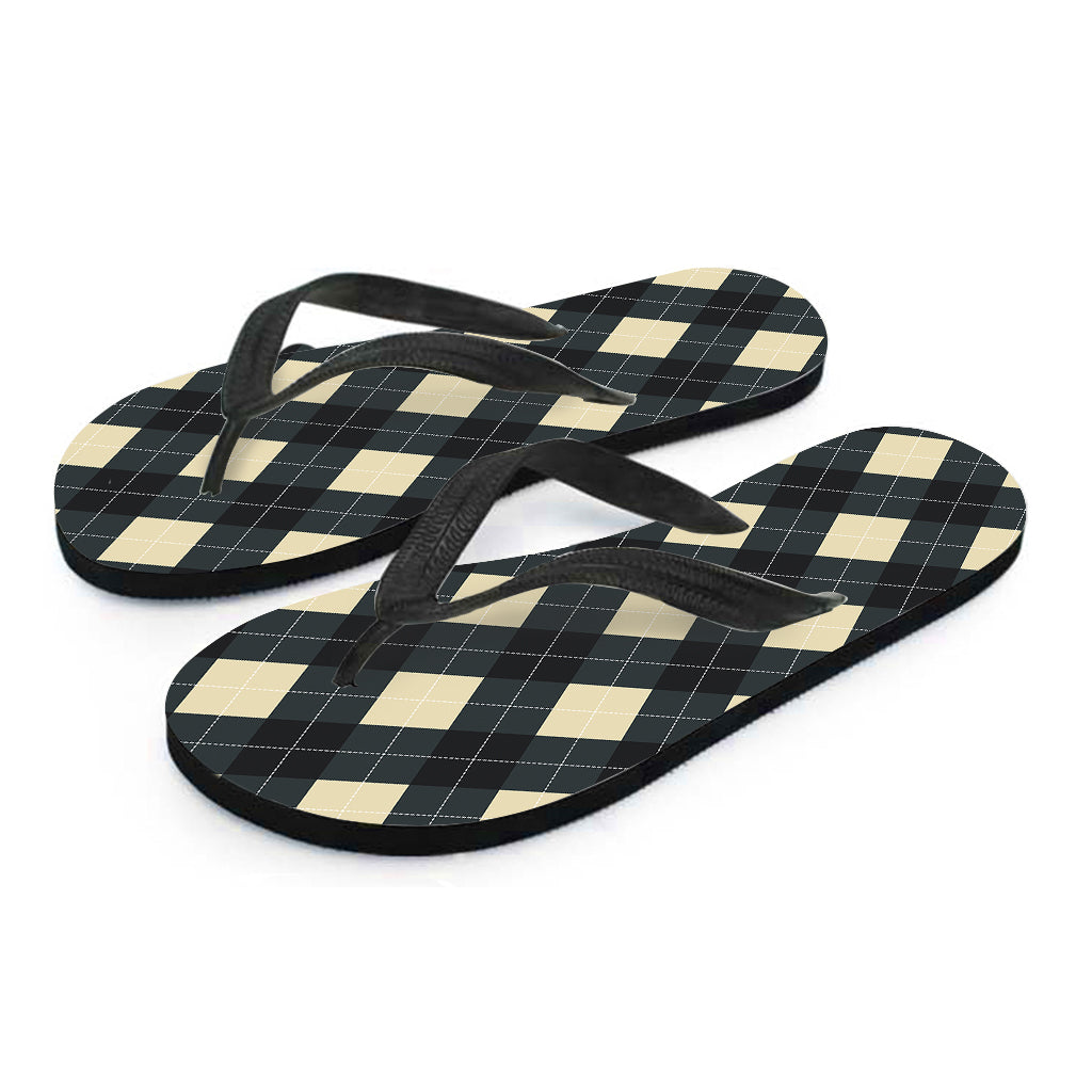 Spruce Blue And Beige Argyle Print Flip Flops
