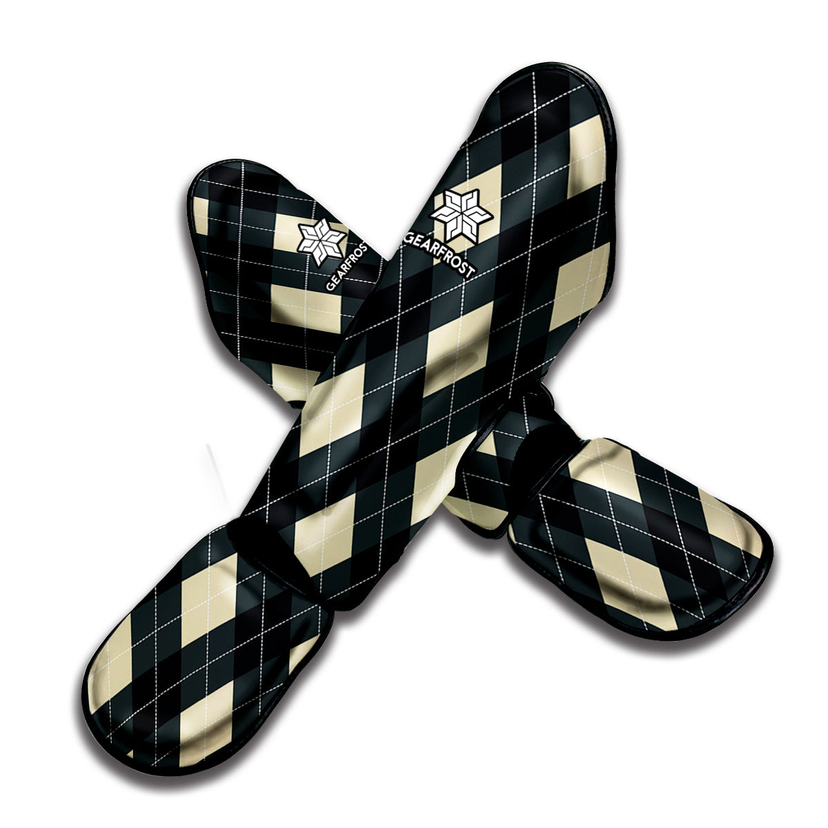 Spruce Blue And Beige Argyle Print Muay Thai Shin Guard