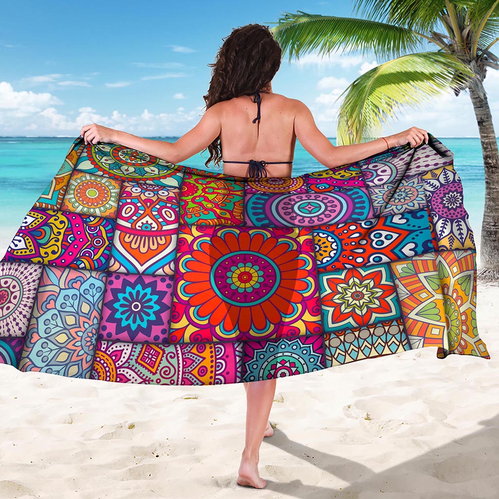 Square Bohemian Mandala Patchwork Print Beach Sarong Wrap
