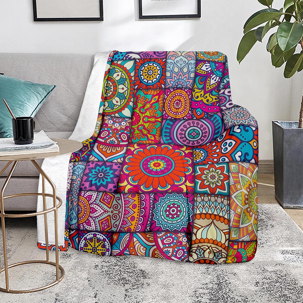 Square Bohemian Mandala Patchwork Print Blanket