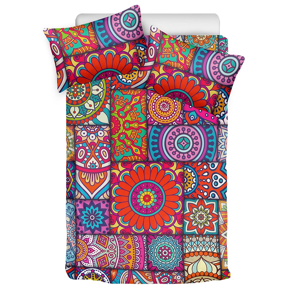 Square Bohemian Mandala Patchwork Print Duvet Cover Bedding Set