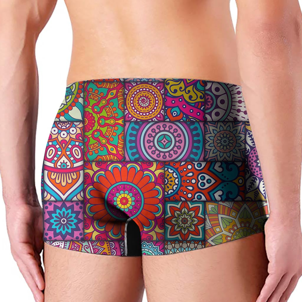 Square Bohemian Mandala Patchwork Print Men's Boxer Briefs