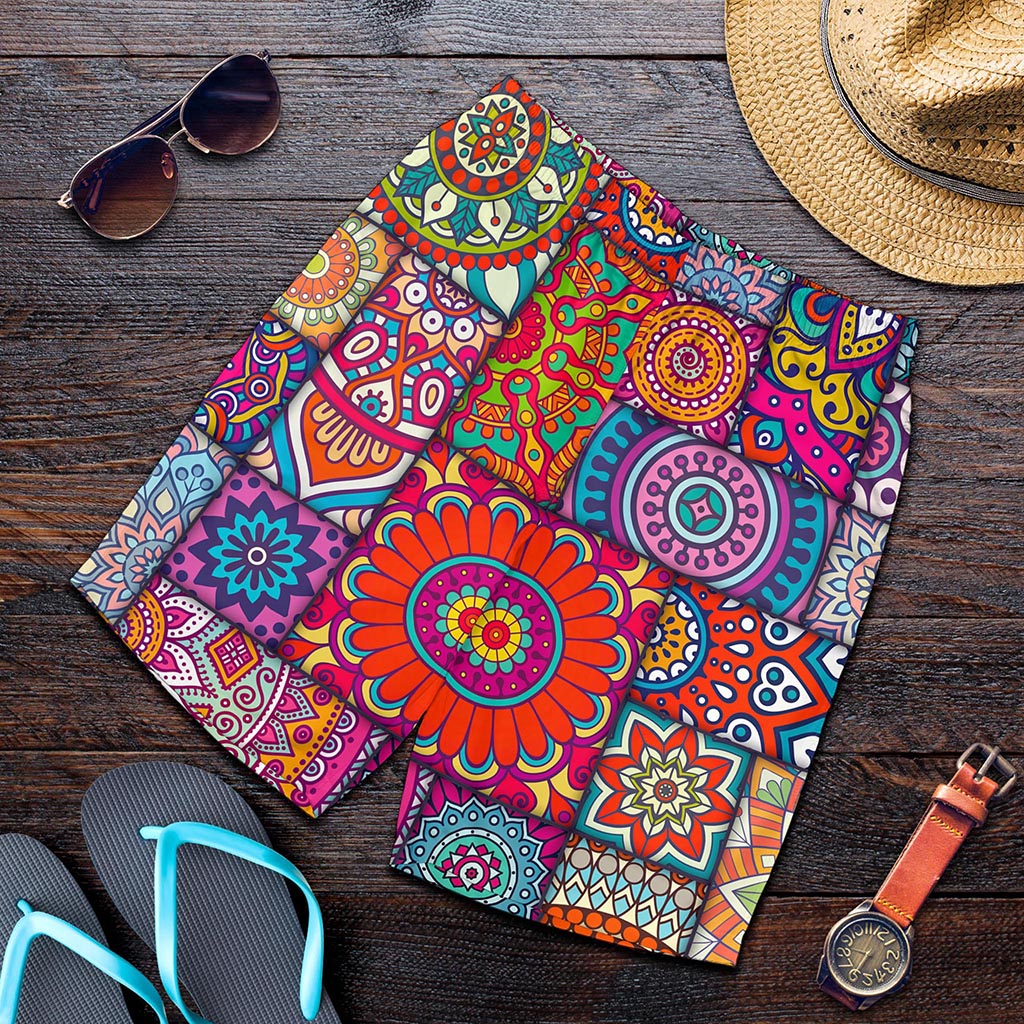 Square Bohemian Mandala Patchwork Print Men's Shorts