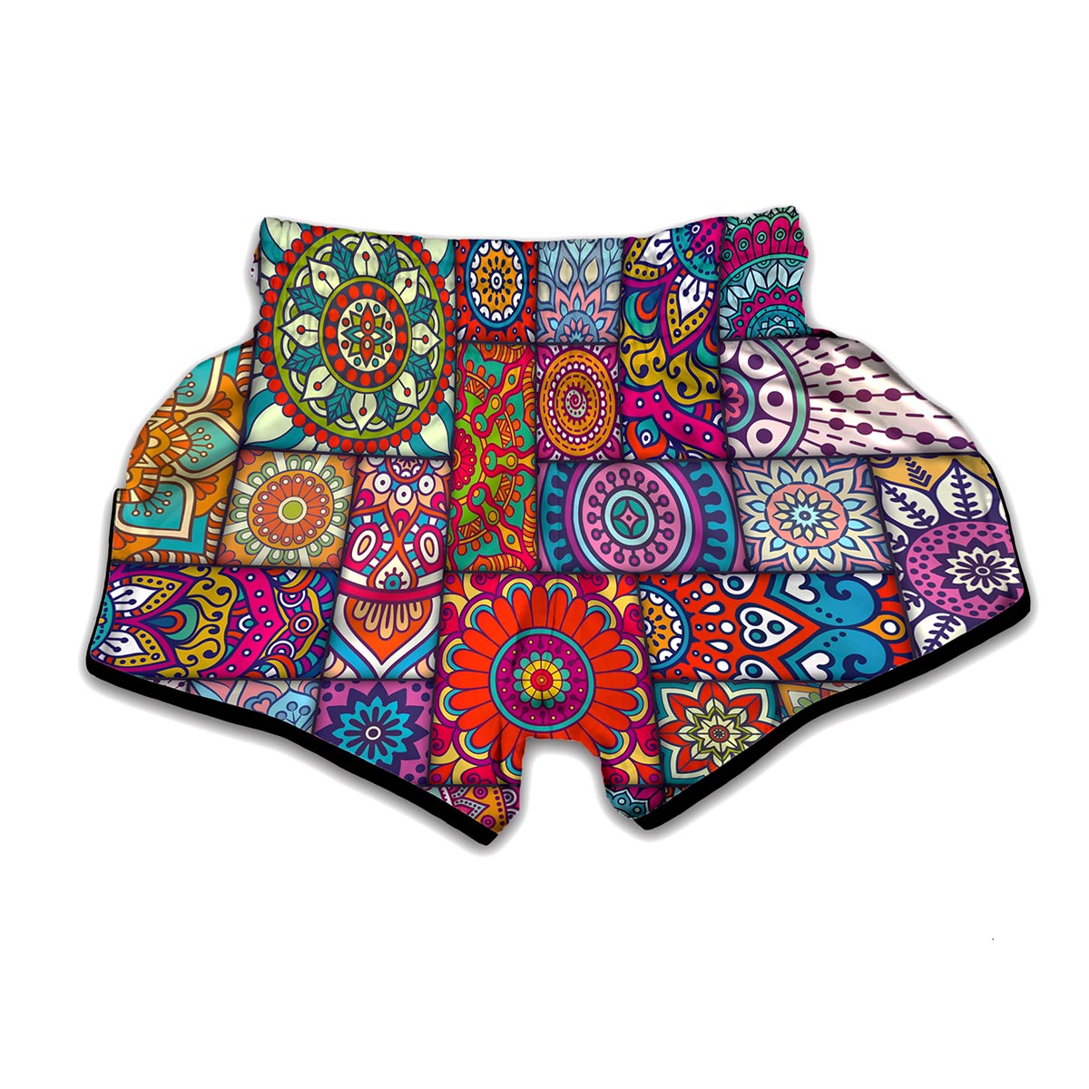 Square Bohemian Mandala Patchwork Print Muay Thai Boxing Shorts