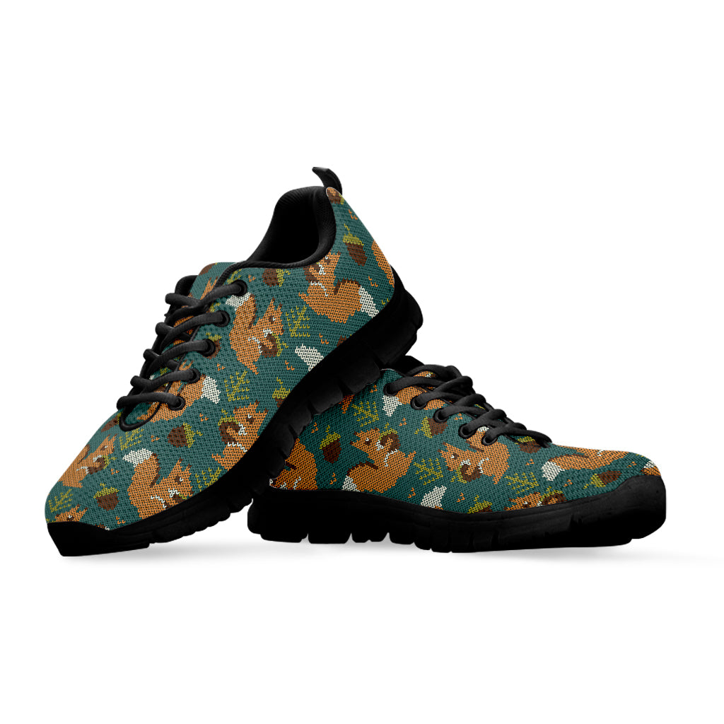 Squirrel Knitted Pattern Print Black Sneakers