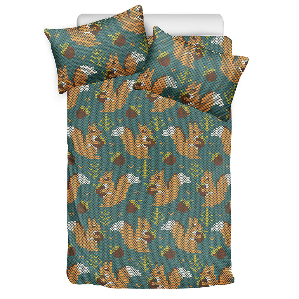 Squirrel Knitted Pattern Print Duvet Cover Bedding Set