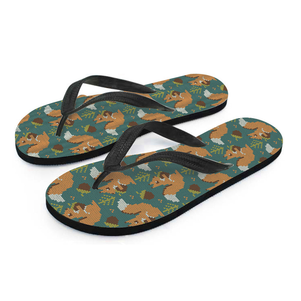 Squirrel Knitted Pattern Print Flip Flops