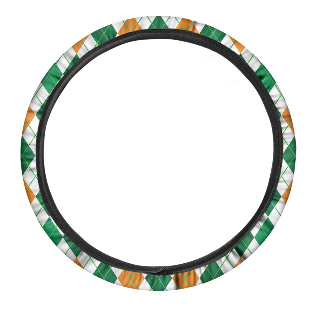 St Patrick's Day Argyle Pattern Print Car Steering Wheel Cover