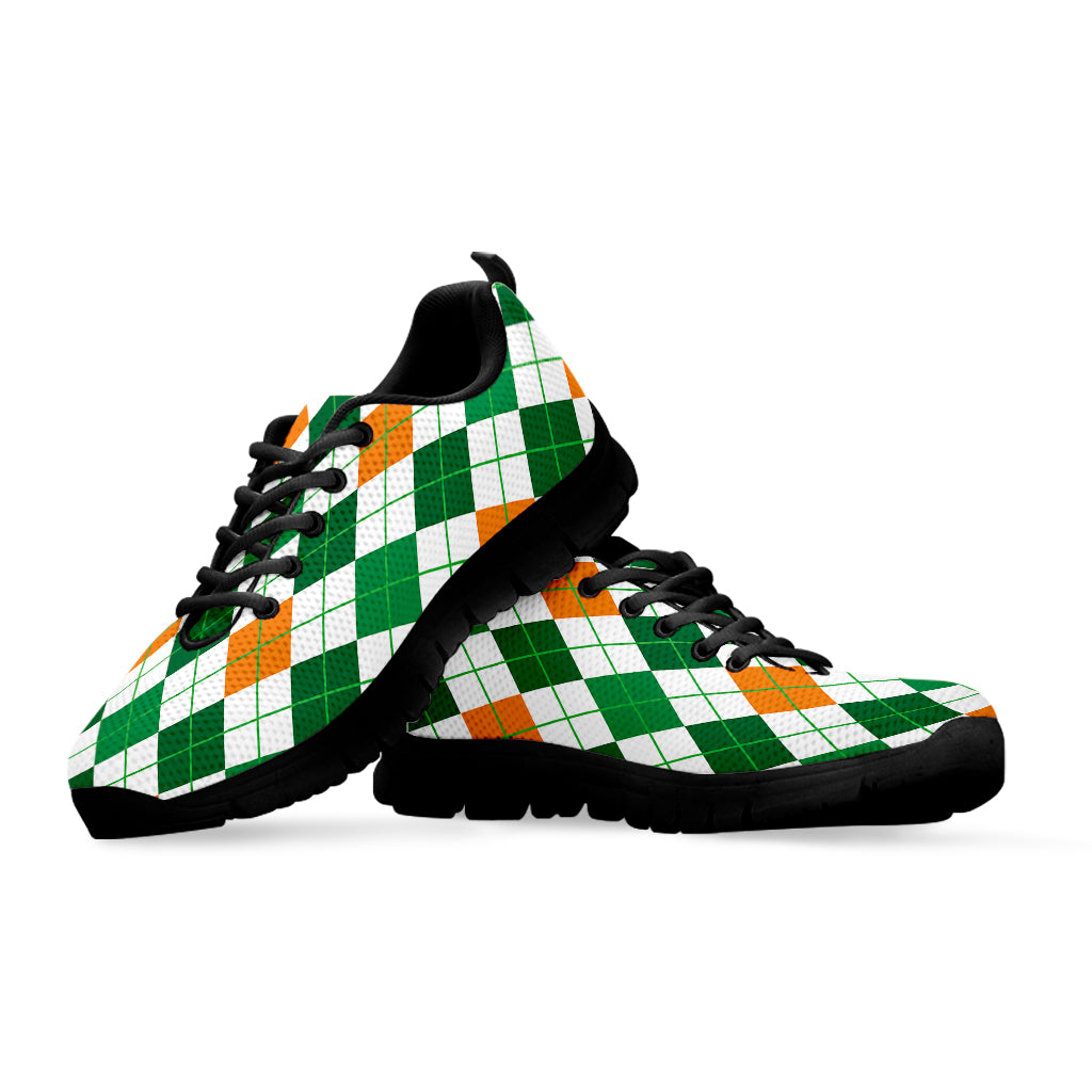 St Patrick's Day Argyle Pattern Print Black Sneakers