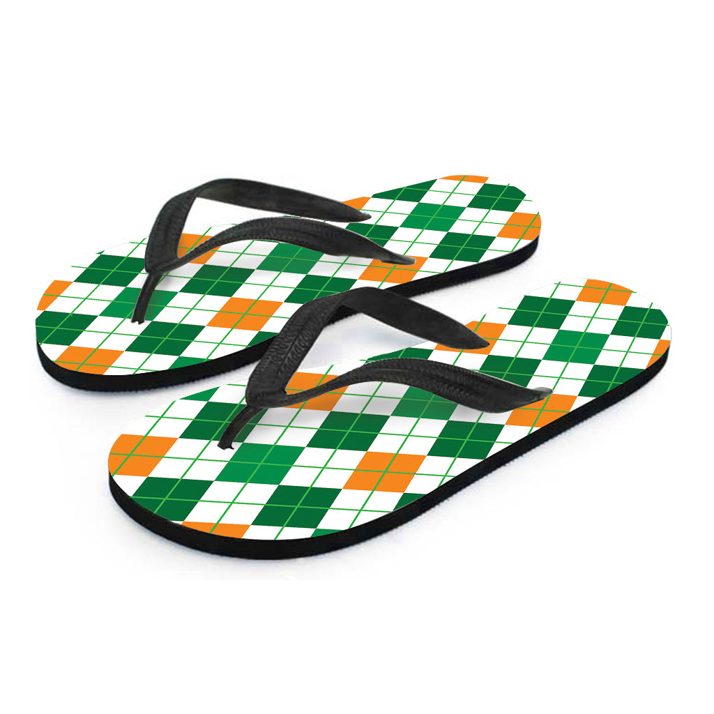 St Patrick's Day Argyle Pattern Print Flip Flops