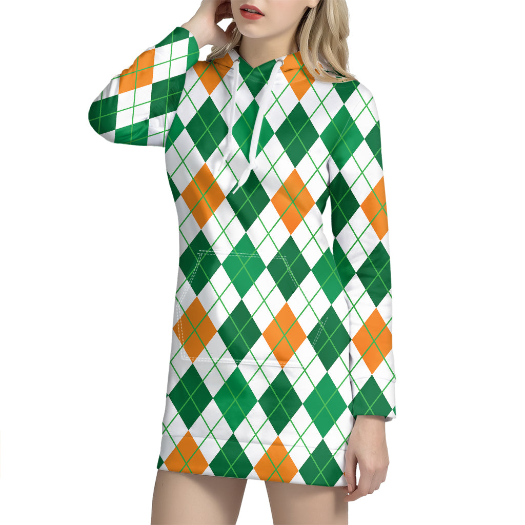 St Patrick's Day Argyle Pattern Print Hoodie Dress