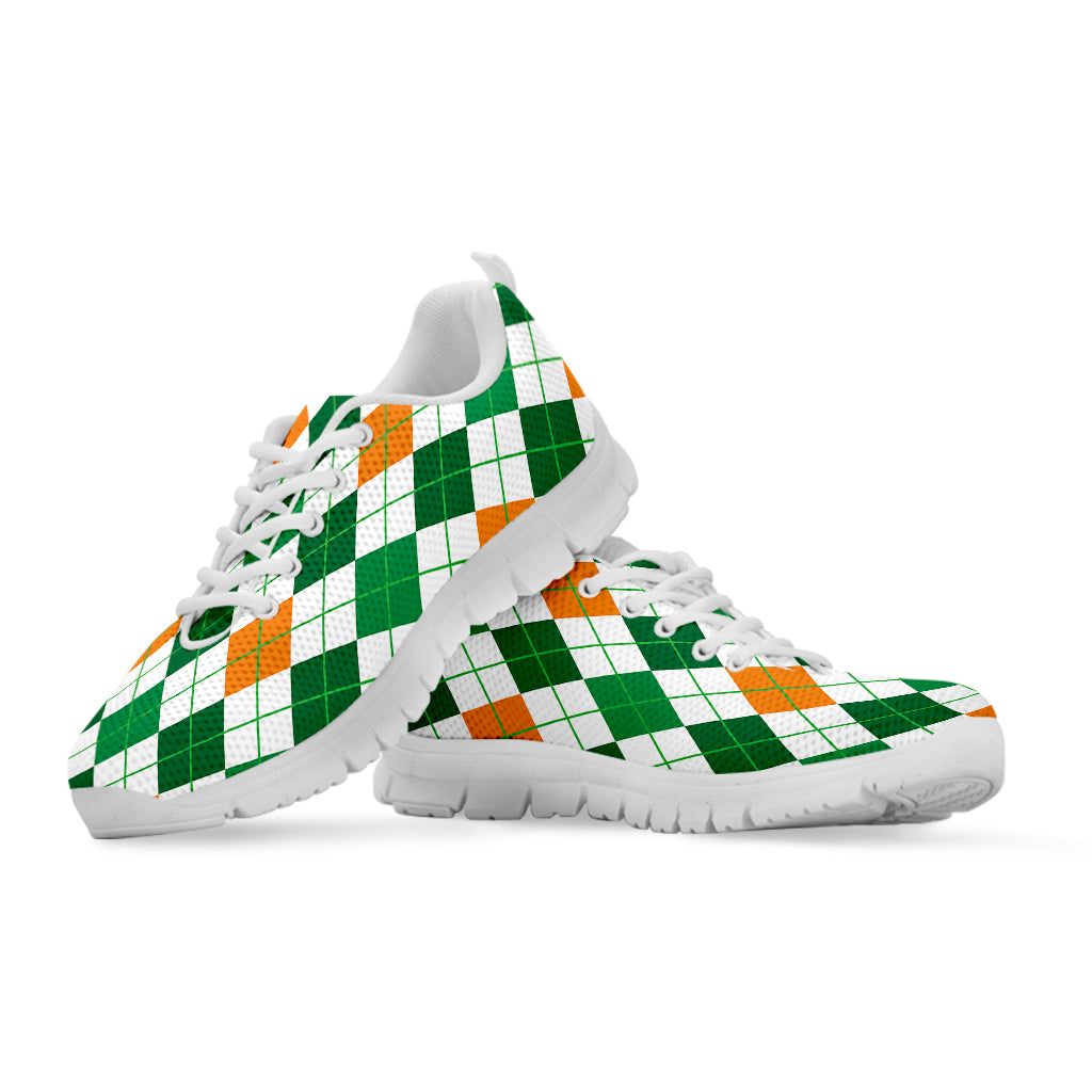 St Patrick's Day Argyle Pattern Print White Sneakers