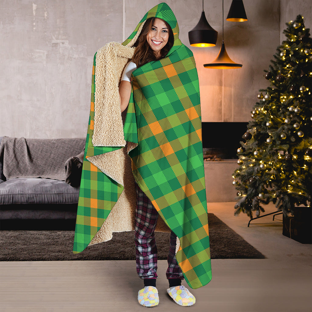 St. Patrick's Day Buffalo Check Print Hooded Blanket