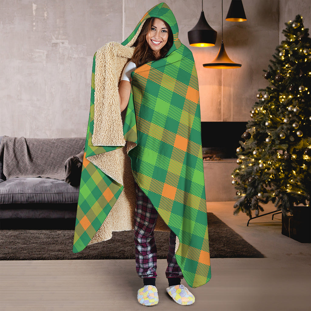 St. Patrick's Day Buffalo Pattern Print Hooded Blanket