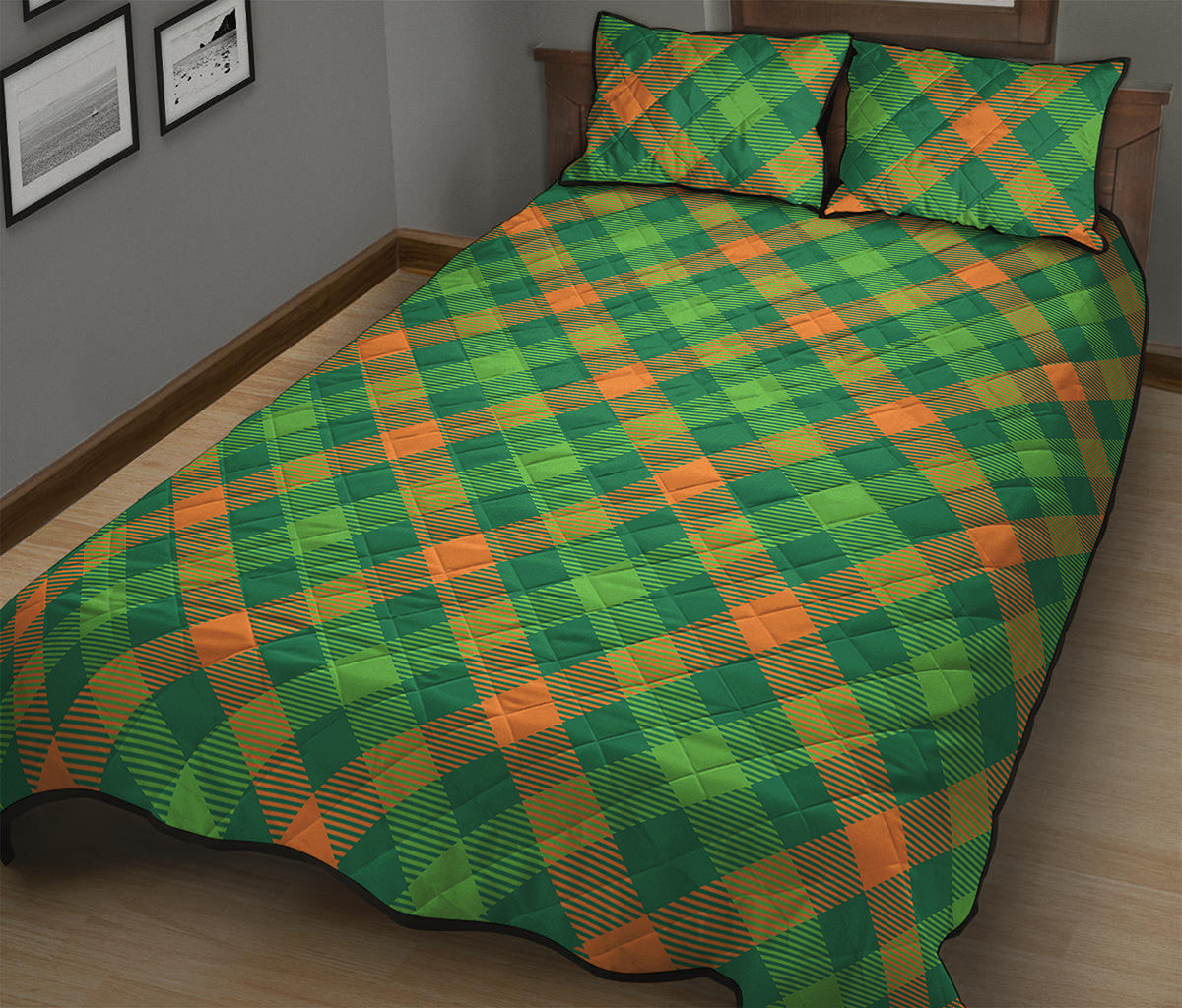 St. Patrick's Day Buffalo Pattern Print Quilt Bed Set