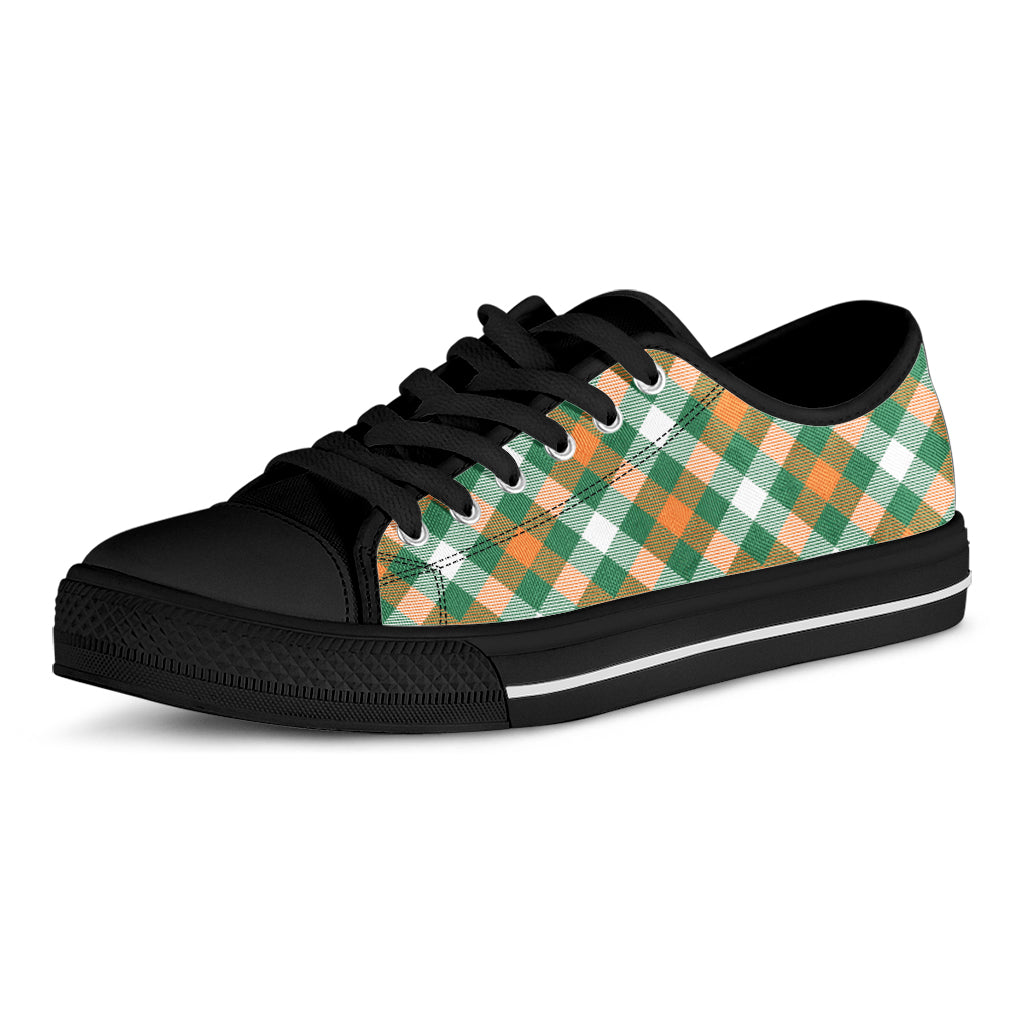St. Patrick's Day Plaid Pattern Print Black Low Top Shoes