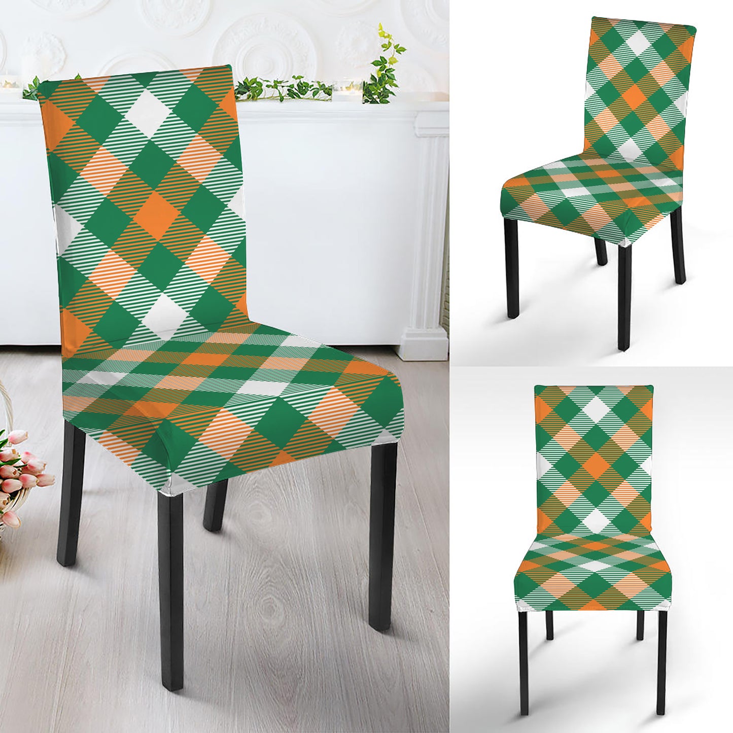 St. Patrick's Day Plaid Pattern Print Dining Chair Slipcover