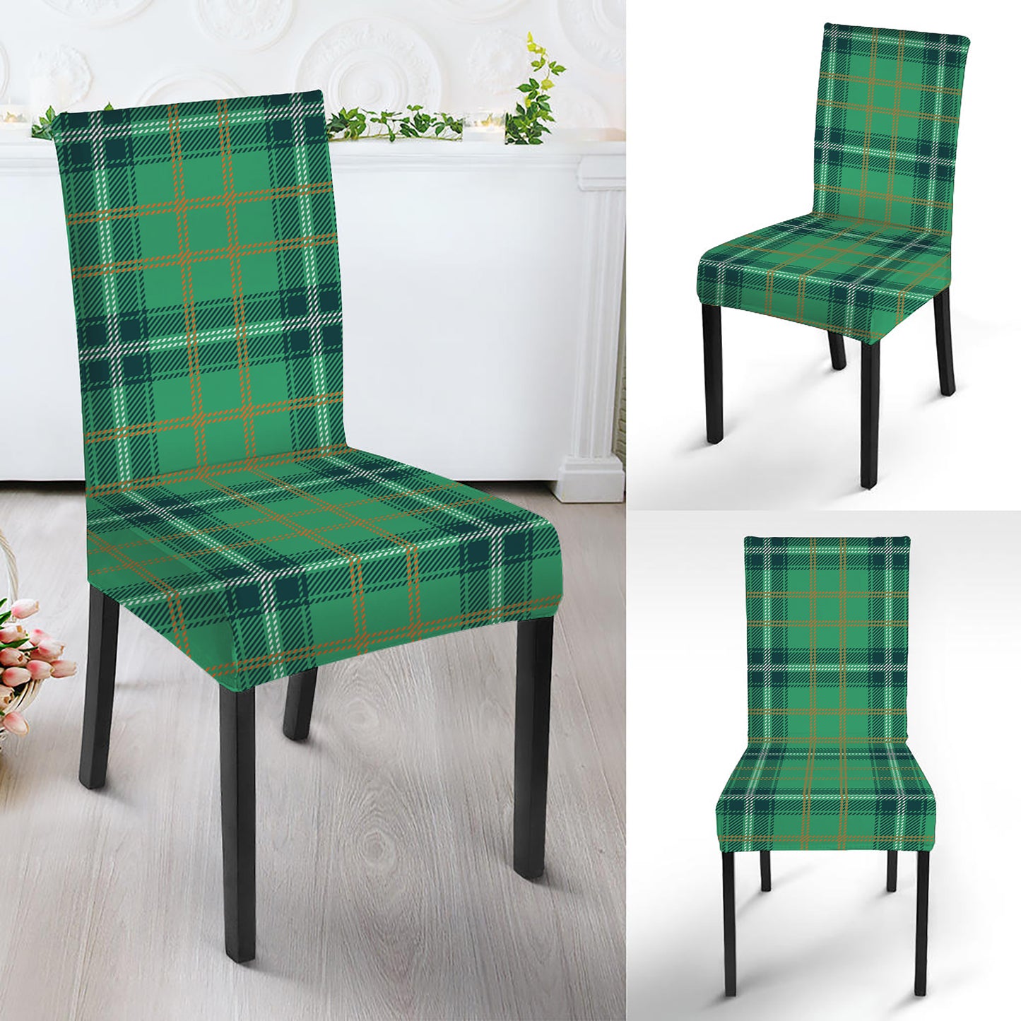 St. Patrick's Day Tartan Pattern Print Dining Chair Slipcover