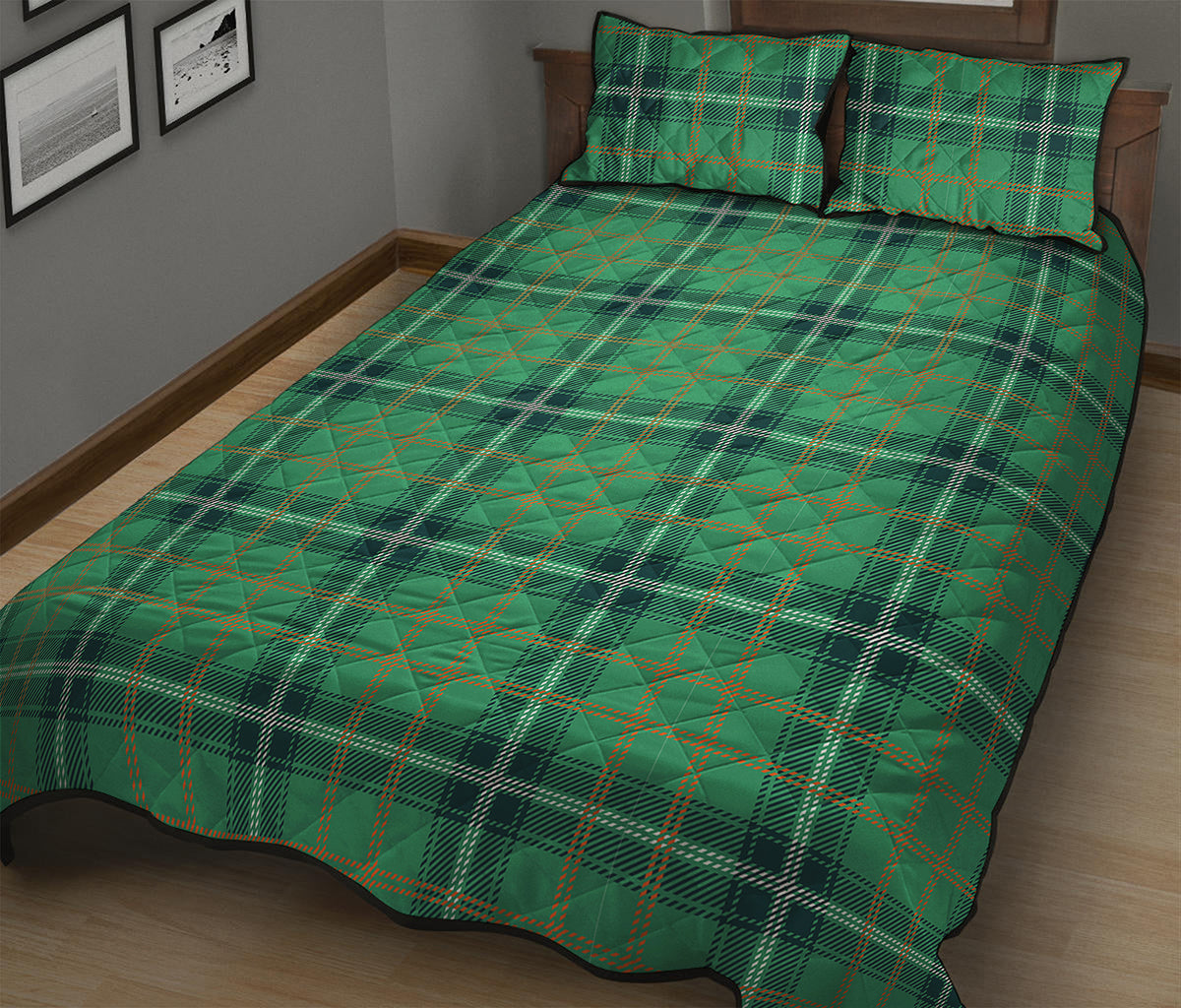 St. Patrick's Day Tartan Pattern Print Quilt Bed Set