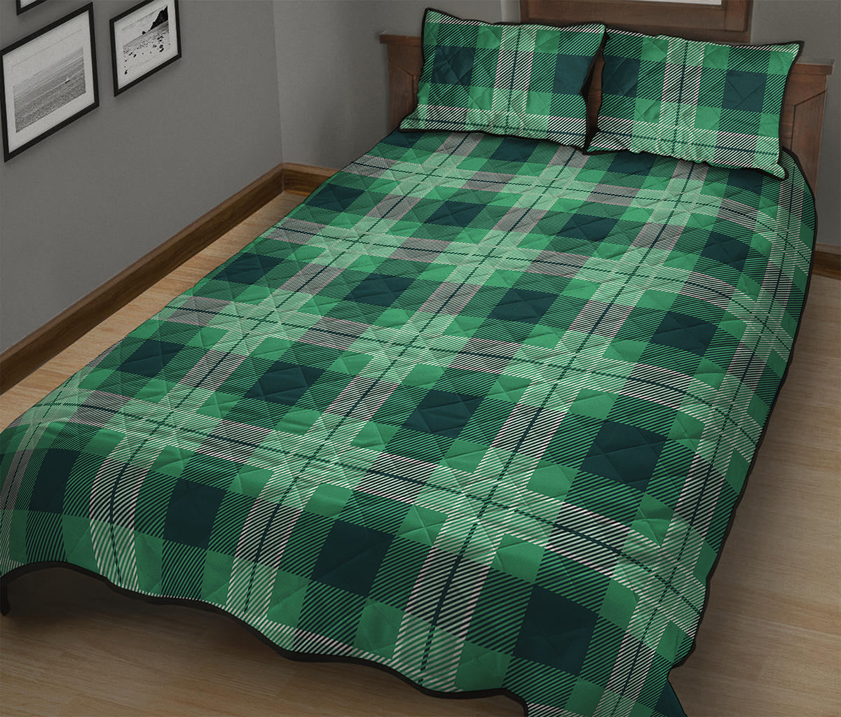 St. Patrick's Day Tartan Print Quilt Bed Set