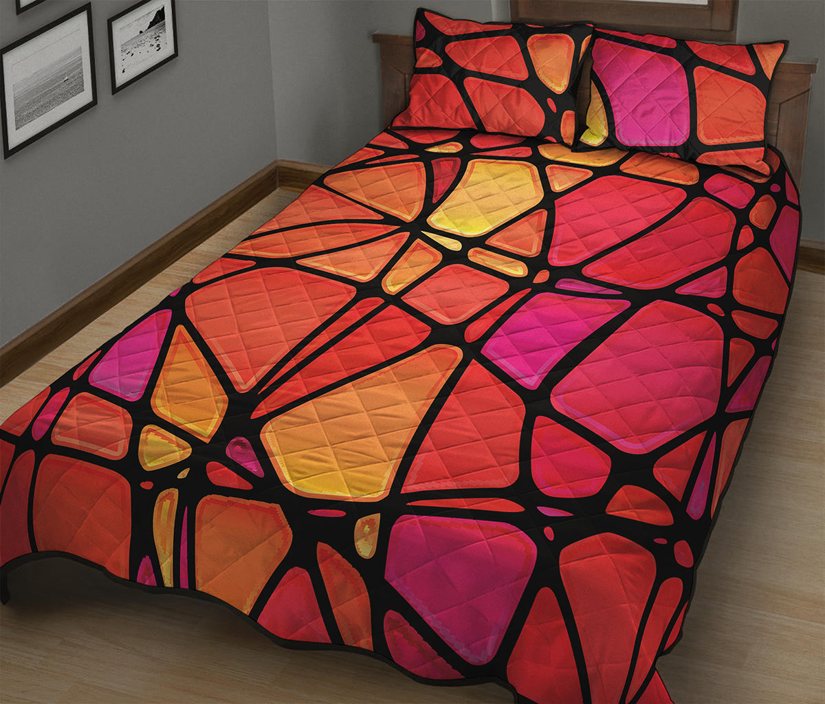Stained Glass Mosaic Pattern Print Quilt Bed Set