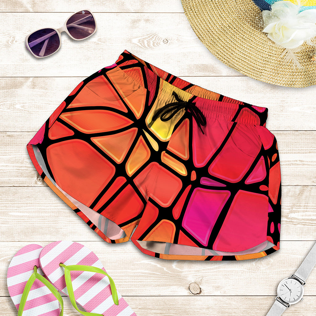 Stained Glass Mosaic Pattern Print Women's Shorts