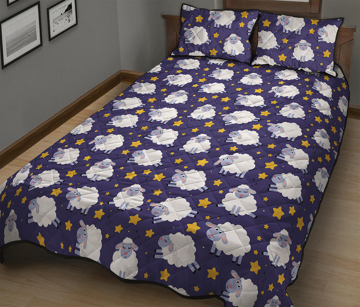 Star And Sheep Pattern Print Quilt Bed Set