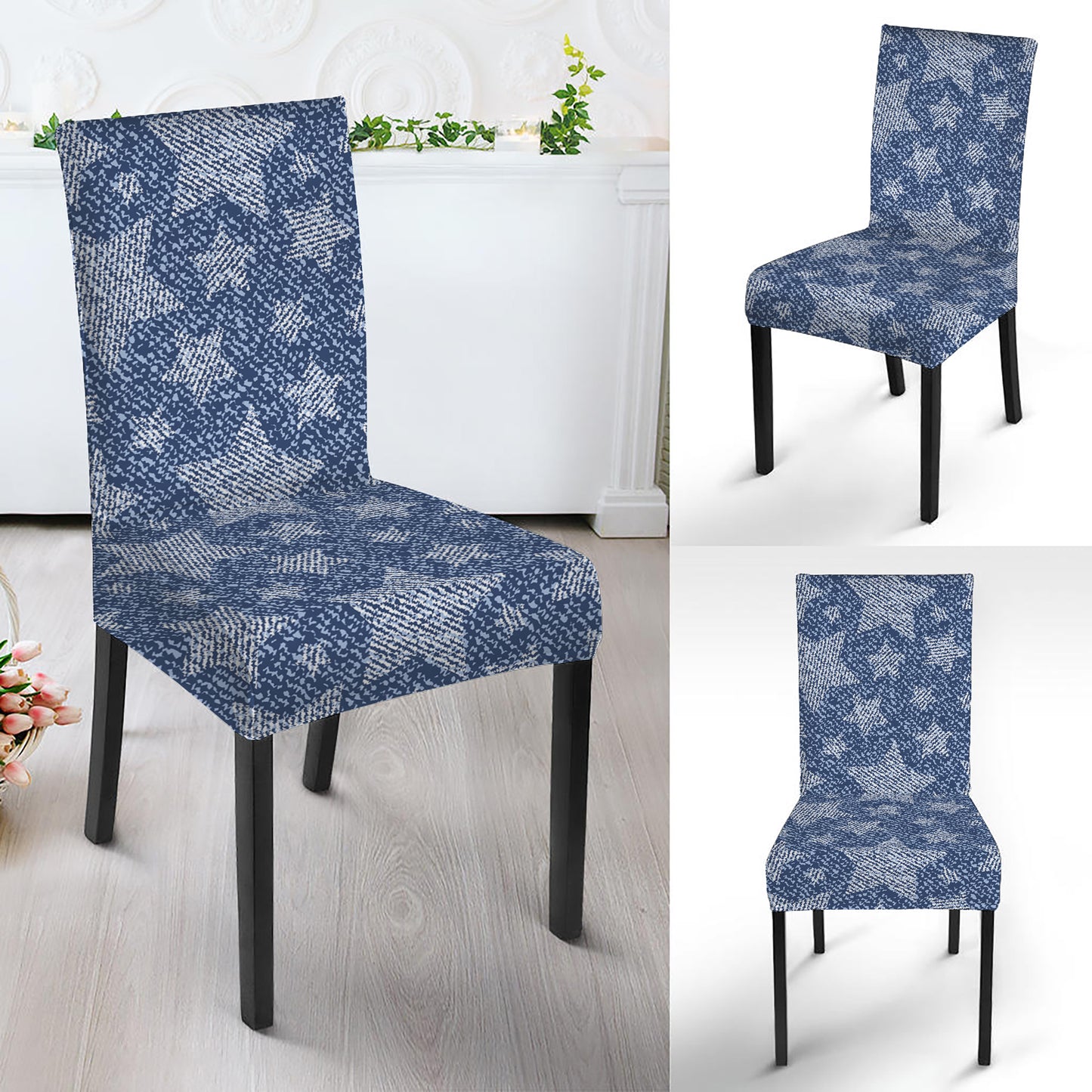 Star Denim Jeans Pattern Print Dining Chair Slipcover