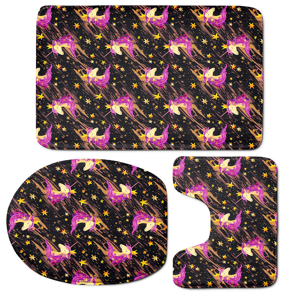 Star Fairy Unicorn Pattern Print 3 Piece Bath Mat Set