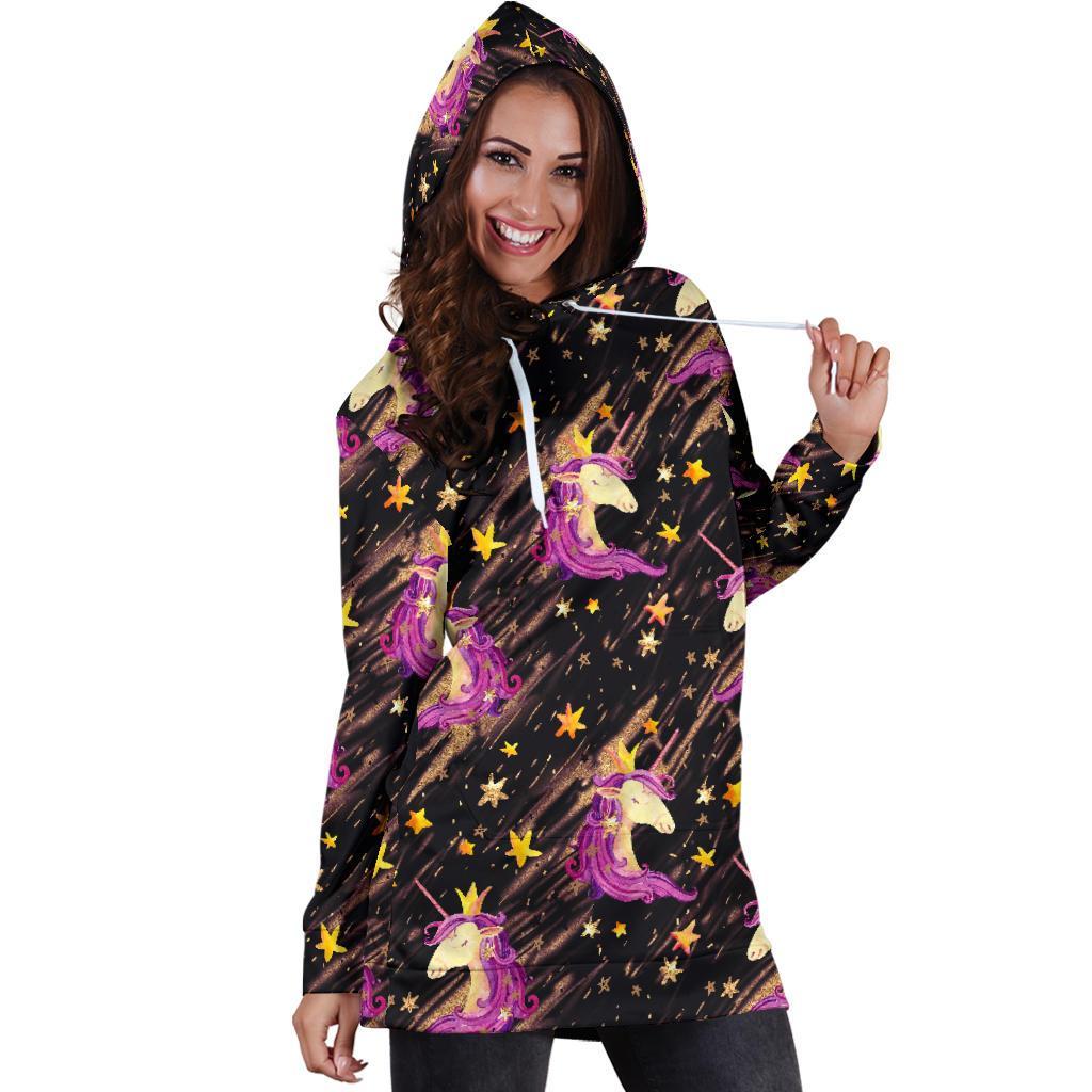 Star Fairy Unicorn Pattern Print Hoodie Dress GearFrost