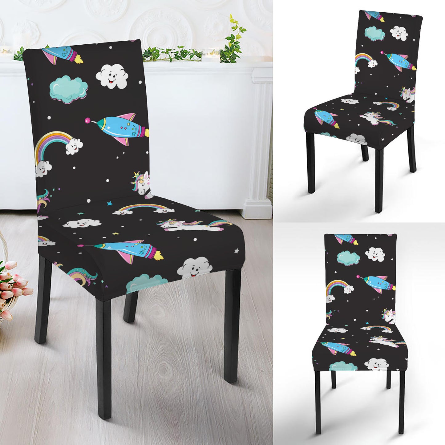 Star Space Unicorn Pattern Print Dining Chair Slipcover