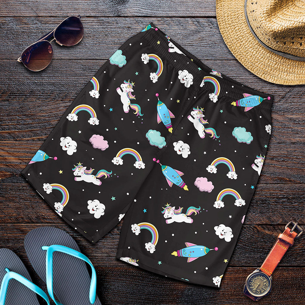Star Space Unicorn Pattern Print Men's Shorts