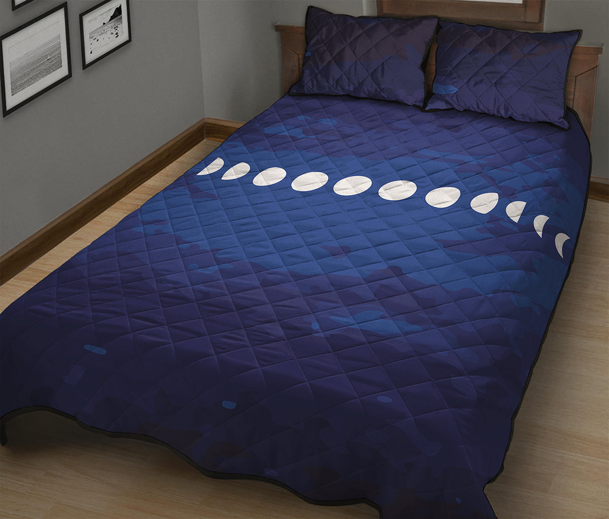Starry Sky Lunar Phase Print Quilt Bed Set