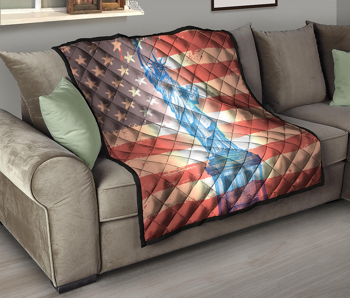 Statue of Liberty USA Flag Print Quilt