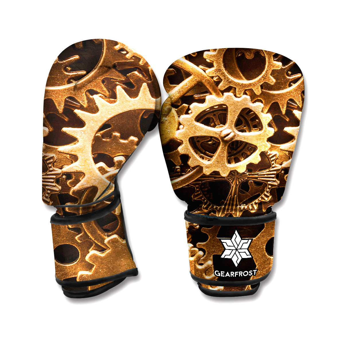 Steampunk Brass Cogs And Gears Print Boxing Gloves