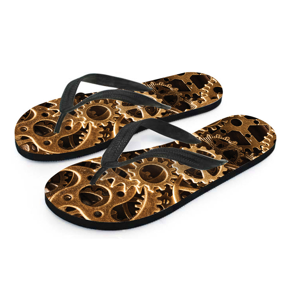 Steampunk Brass Cogs And Gears Print Flip Flops