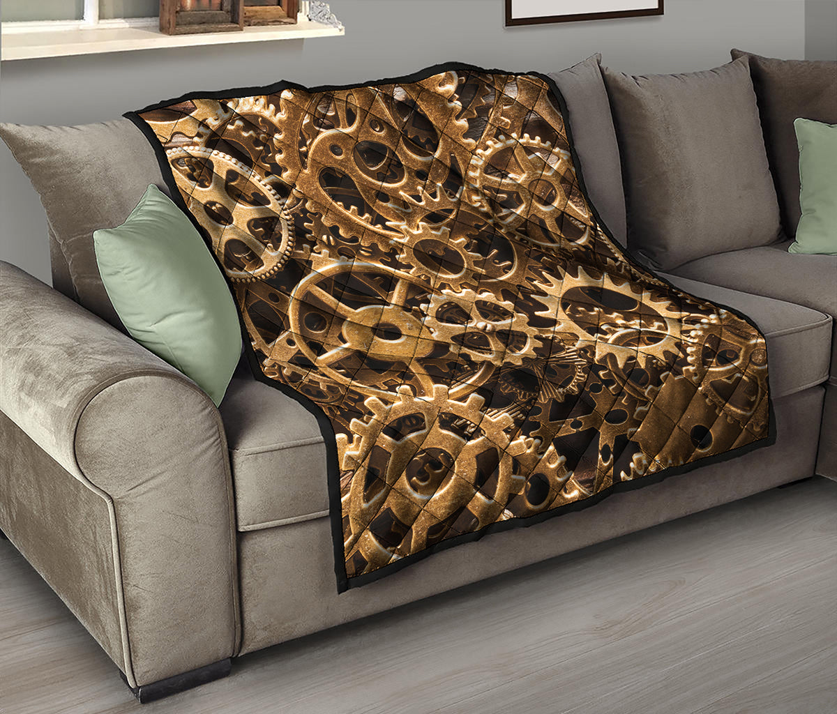 Steampunk Brass Cogs And Gears Print Quilt
