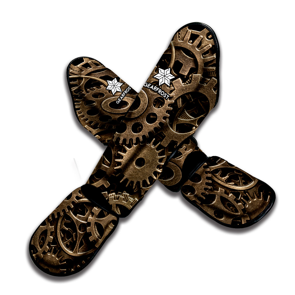 Steampunk Brass Gears And Cogs Print Muay Thai Shin Guard