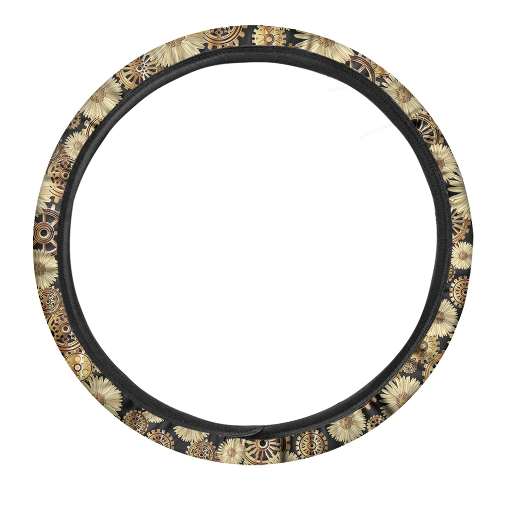 Steampunk Chamomile Pattern Print Car Steering Wheel Cover